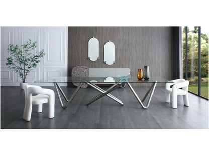 Anaconda 142-Inch Rectangle Dining Table in Brushed Nickel and Glass