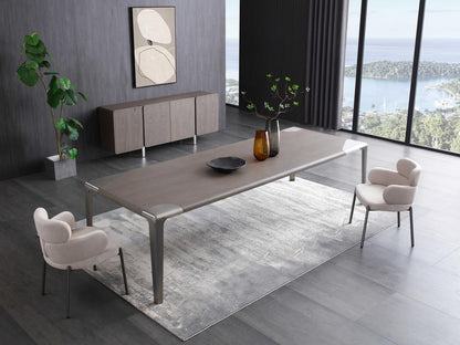 Elena 118-Inch Rectangle Dining Table in Grey Ash Veneer and Brushed Nickel