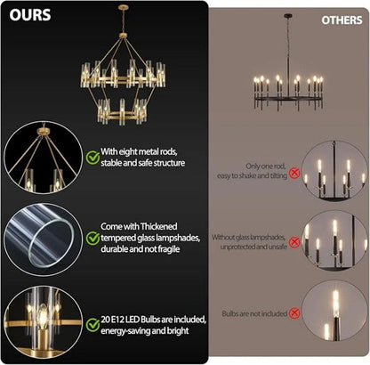 Wagon Wheel 2 Tier Glass Chandelier