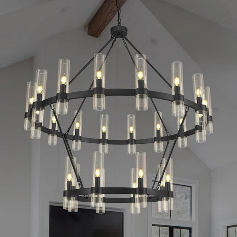 Wagon Wheel 2 Tier Glass Chandelier