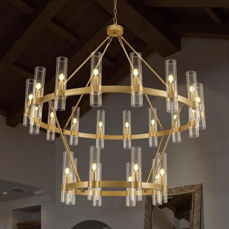 Wagon Wheel 2 Tier Glass Chandelier