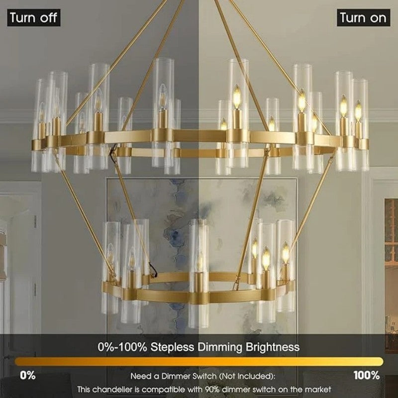 Wagon Wheel 2 Tier Glass Chandelier