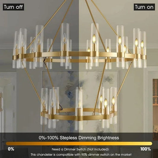 Wagon Wheel 2 Tier Glass Chandelier