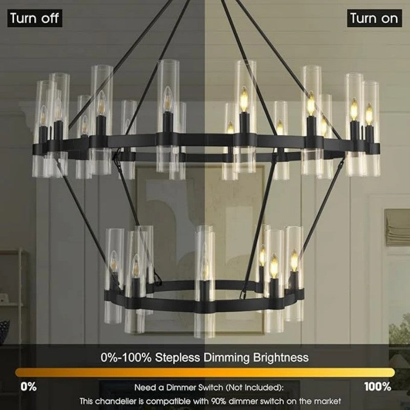Wagon Wheel 2 Tier Glass Chandelier