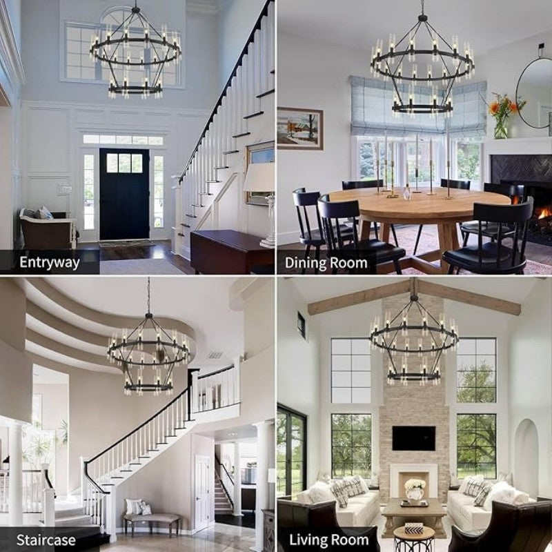 Wagon Wheel 2 Tier Glass Chandelier