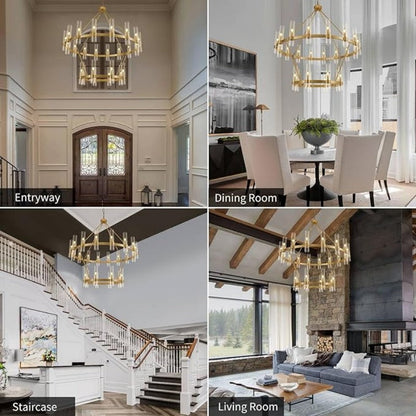 Wagon Wheel 2 Tier Glass Chandelier