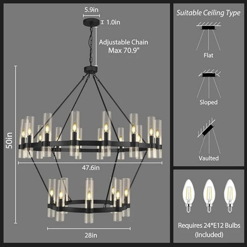 Wagon Wheel 2 Tier Glass Chandelier