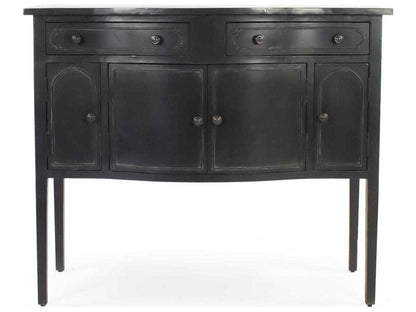 Corbyn Metal Console Table with Double Drawers and Shelves in Antique Black