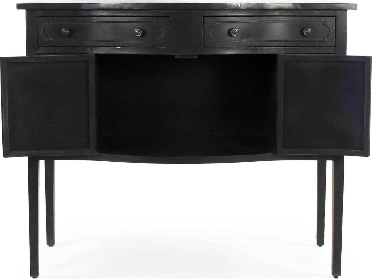 Corbyn Metal Console Table with Double Drawers and Shelves in Antique Black