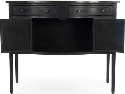 Corbyn Metal Console Table with Double Drawers and Shelves in Antique Black