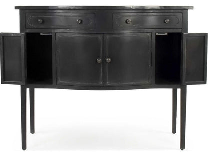 Corbyn Metal Console Table with Double Drawers and Shelves in Antique Black