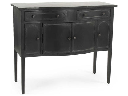 Corbyn Metal Console Table with Double Drawers and Shelves in Antique Black