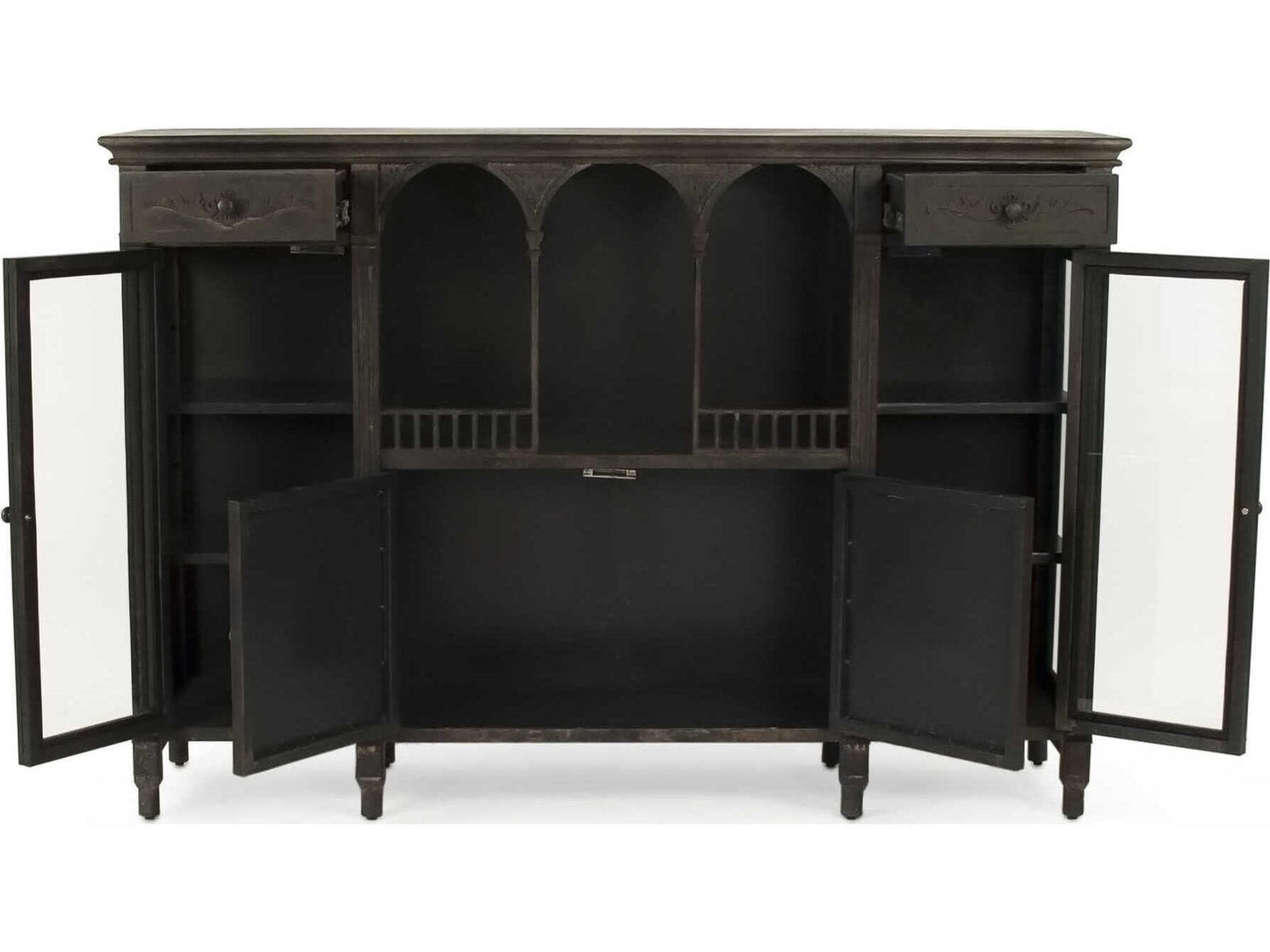 Esme Metal Buffet with Glass Doors in Rustic Grey