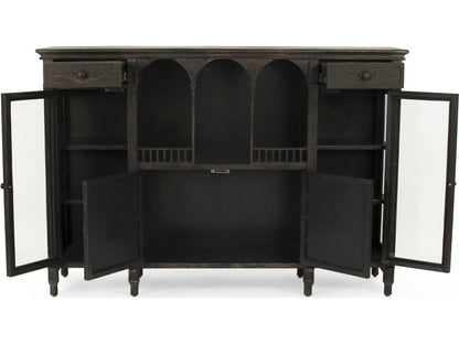 Esme Metal Buffet with Glass Doors in Rustic Grey