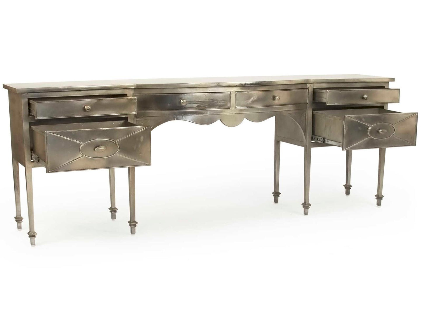 Gerard Rectangular Metal Console Table with Six Drawers in Antique Light Gold