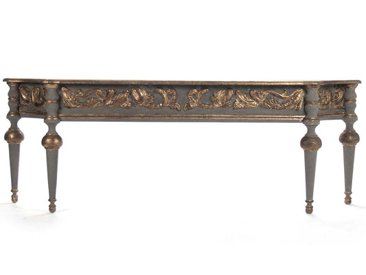 Adrian Adjustable Length Console Table Distressed Olive Grey with Gold Leaf Details