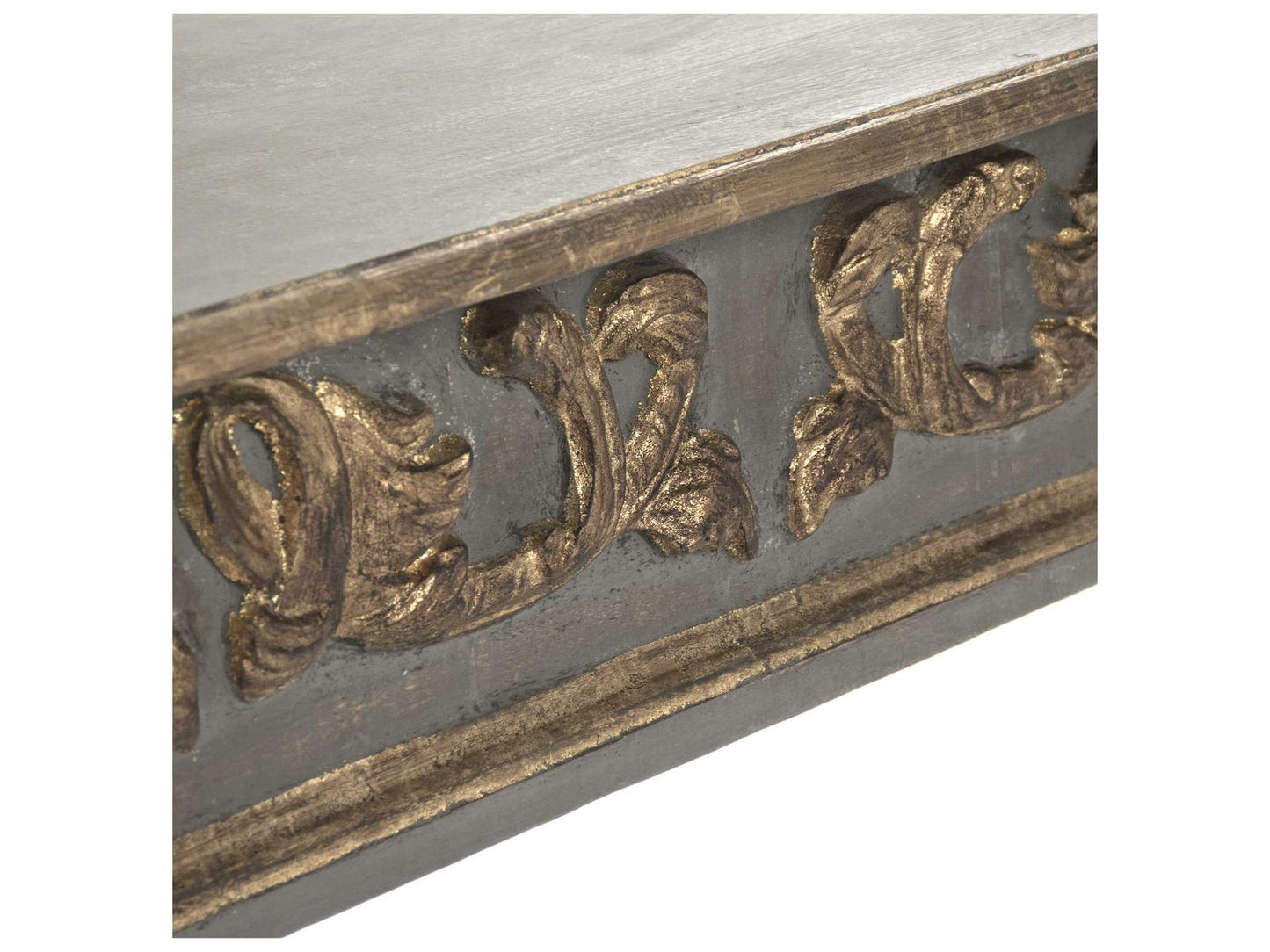 Adrian Adjustable Length Console Table Distressed Olive Grey with Gold Leaf Details