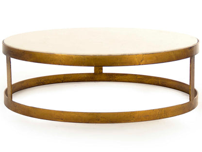 Fae Round Nesting Coffee Table Set Gold Leaf Metal Cream Marble