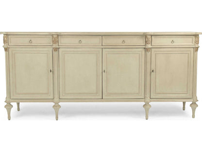 Astor 87 Inch Birch Wood Sideboard with Distressed Cream and Gold Leaf Finish
