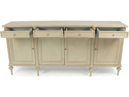 Astor 87 Inch Birch Wood Sideboard with Distressed Cream and Gold Leaf Finish