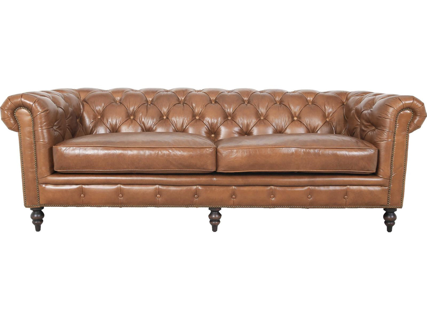 Arthur 3-Seat Top-Grain Leather Chesterfield Sofa in Brown