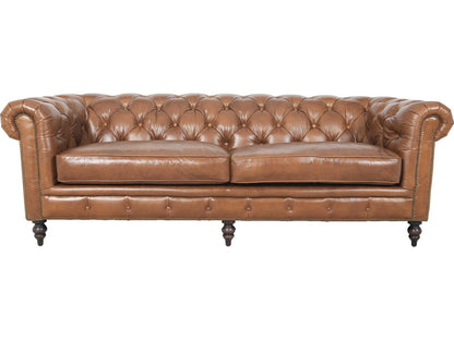 Arthur 3-Seat Top-Grain Leather Chesterfield Sofa in Brown
