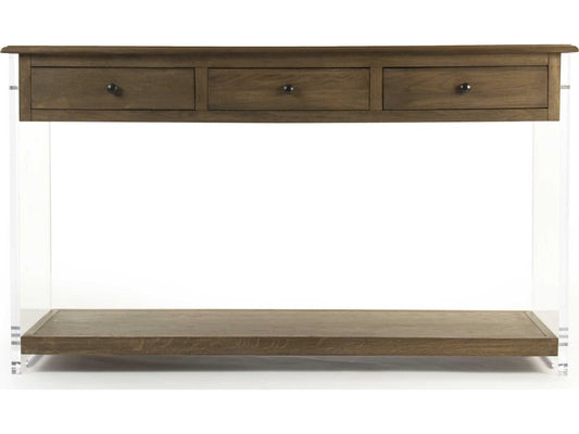 Talon Rectangle Console Table Oak and Acrylic with Clear Finish