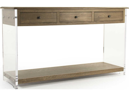 Talon Rectangle Console Table Oak and Acrylic with Clear Finish