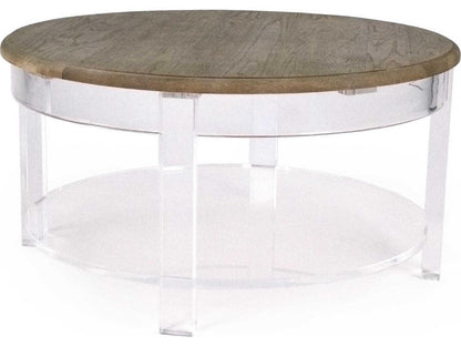 Beau Round Coffee Table in Weathered Oak and Acrylic