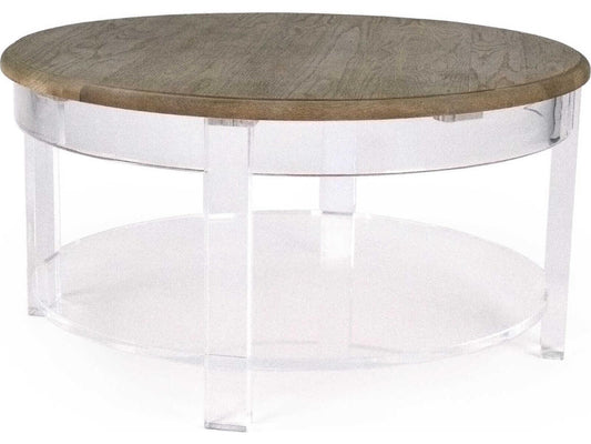 Beau Round Coffee Table in Weathered Oak and Acrylic