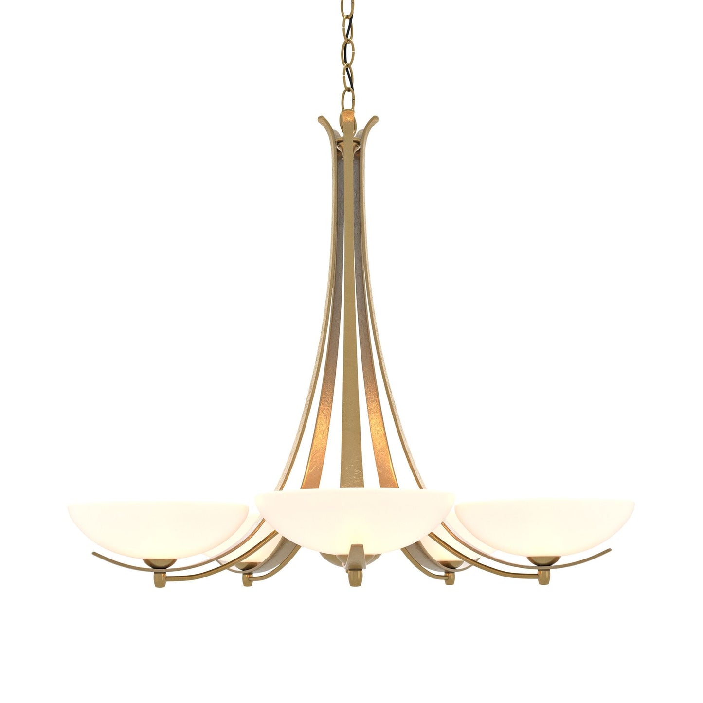 Aegis Modern Brass 5 Arm Chandelier With Opal Glass