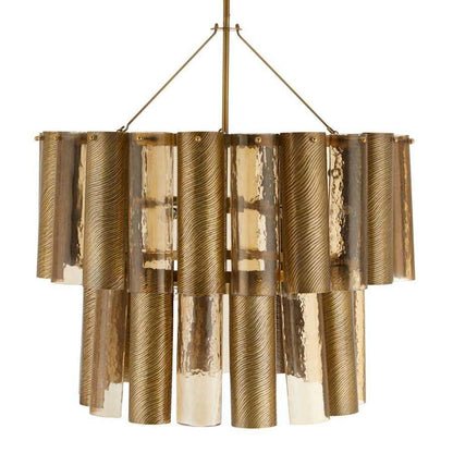 Arteriors Faramond 10 Light 35" Wide Waterfall Chandelier with Iron and Hammered Glass Shades