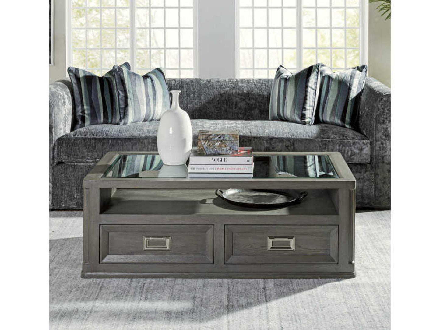 Appellation Rectangular Glass Coffee Table in Gray
