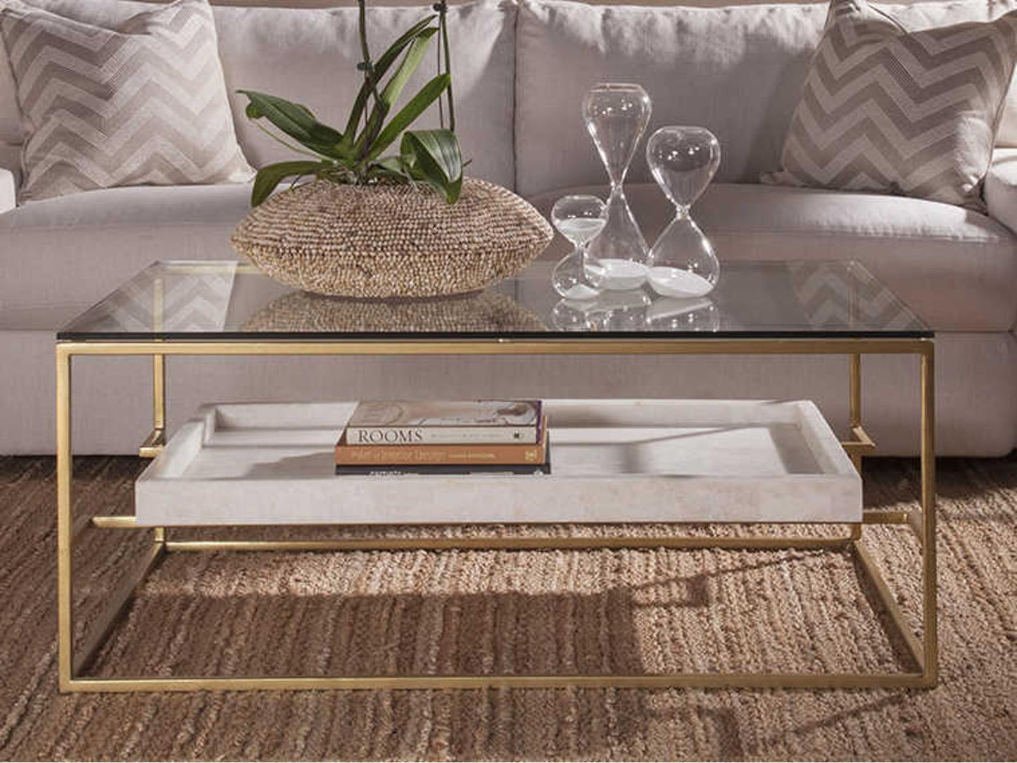 Home Cumulus Rectangular Coffee Table in Gold Foil and Glass