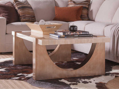 Home Impresario Rectangular Coffee Table Silver Travertine Top Warm Silver Leaf