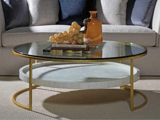Home Cumulus Round Coffee Table with Gold Foil and Crystal Shelf