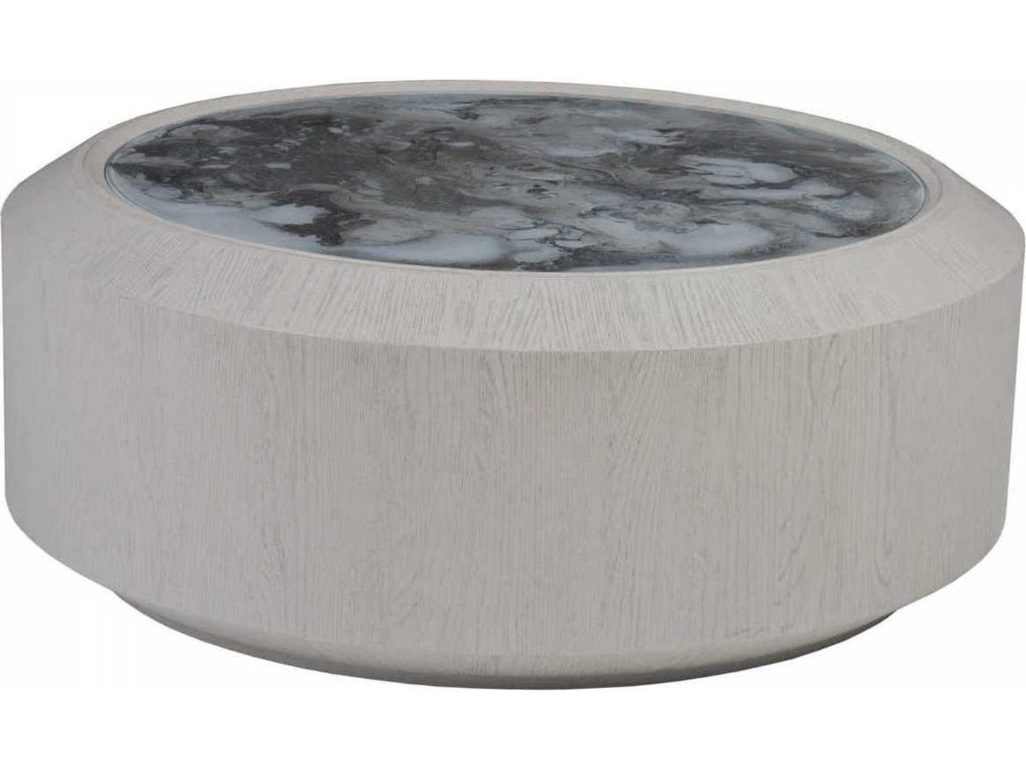 Metaphor Round Coffee Table in Sandblasted Wood with Eglomise Glass