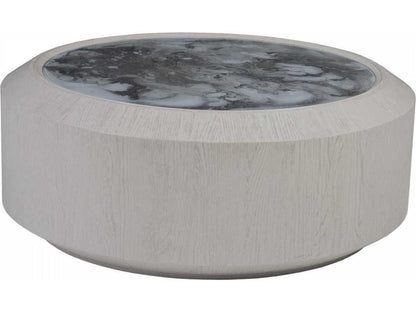Metaphor Round Coffee Table in Sandblasted Wood with Eglomise Glass