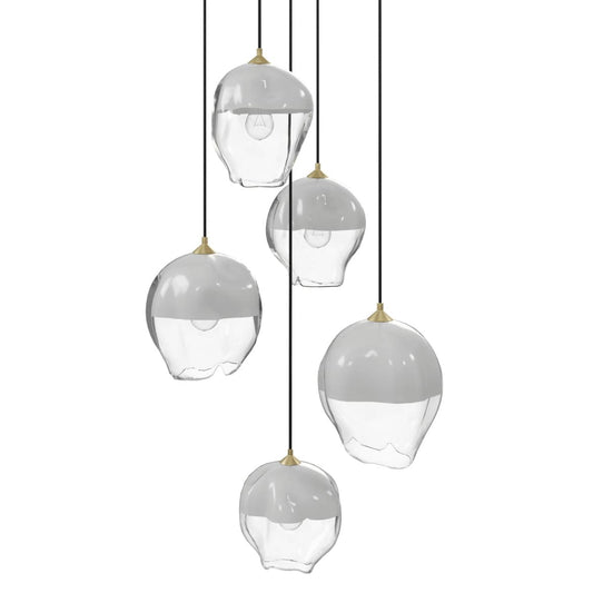 Sonoma Ave. 5 Light 28" Wide Multi Light Pendant with White/Clear Glass Shades