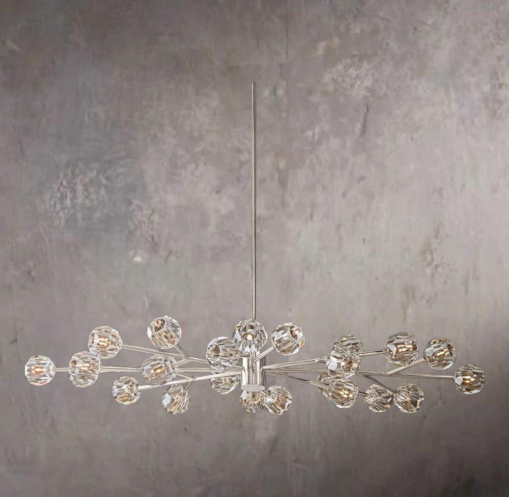 Crystal Sphere Transparent Glass Oval Chandelier 72"