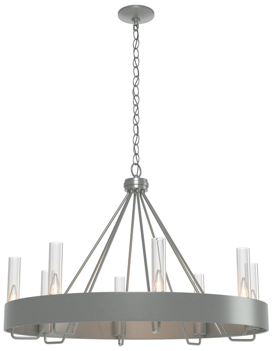 Banded Ring 32" Wide Vintage Platinum Chandelier With Clear Glass Shad