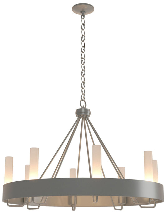 Banded Ring 32" Wide Vintage Platinum Chandelier With Frosted Glass Sh