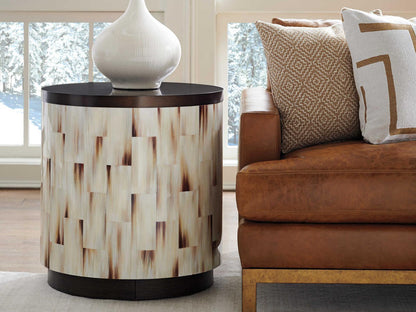 Park City Crescent Commode Round End Table with Faux Horn and Burnished Bronze