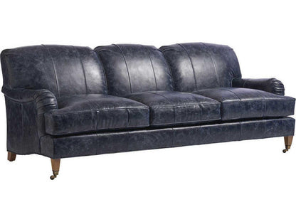 Sydney 3-Seat Leather Sofa with Brass Casters in Laguna Sands