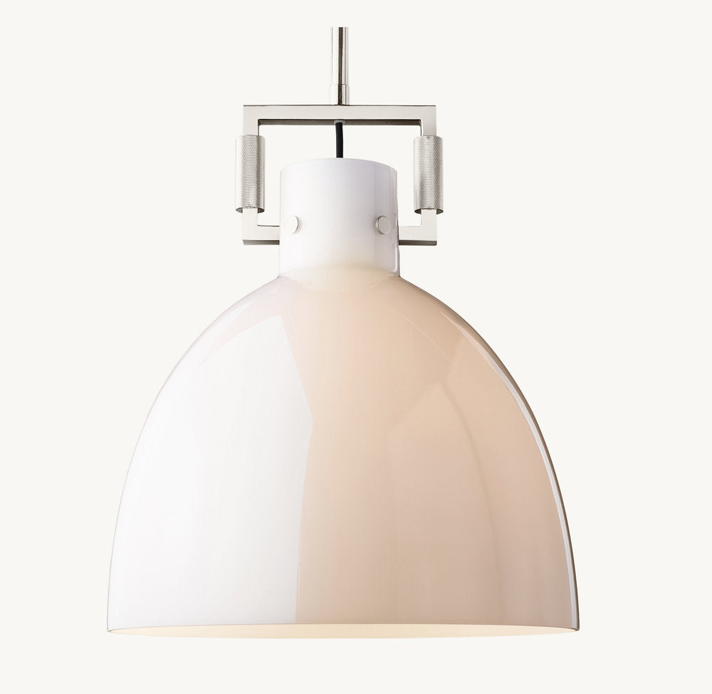 Machinist Milk Glass Cloche Pendant