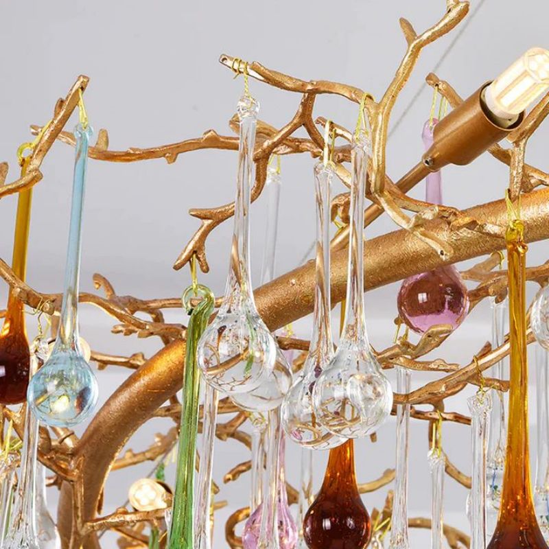 Runl Colorful Crystal Round Branch Chandelier