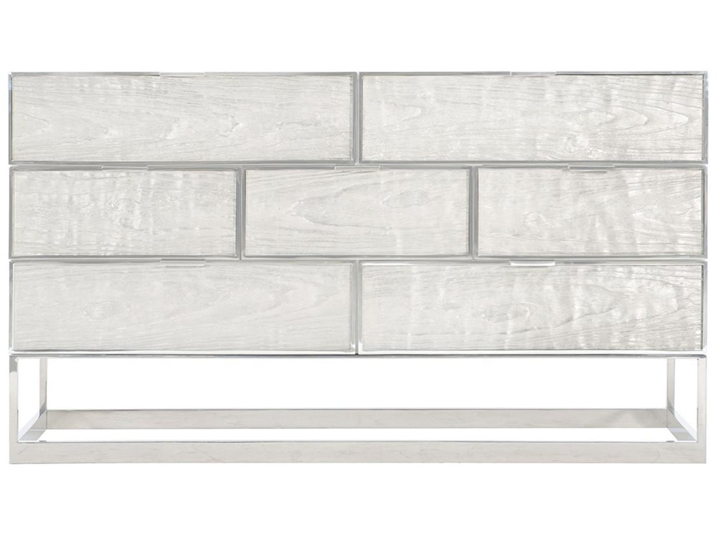 Interiors Parkhurst 7-Drawer Dresser in High Sheen White Lacquer with Stainless Steel