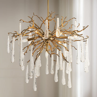 Brass and Glass Teardrop 32" Wide 7-Light Chandelier