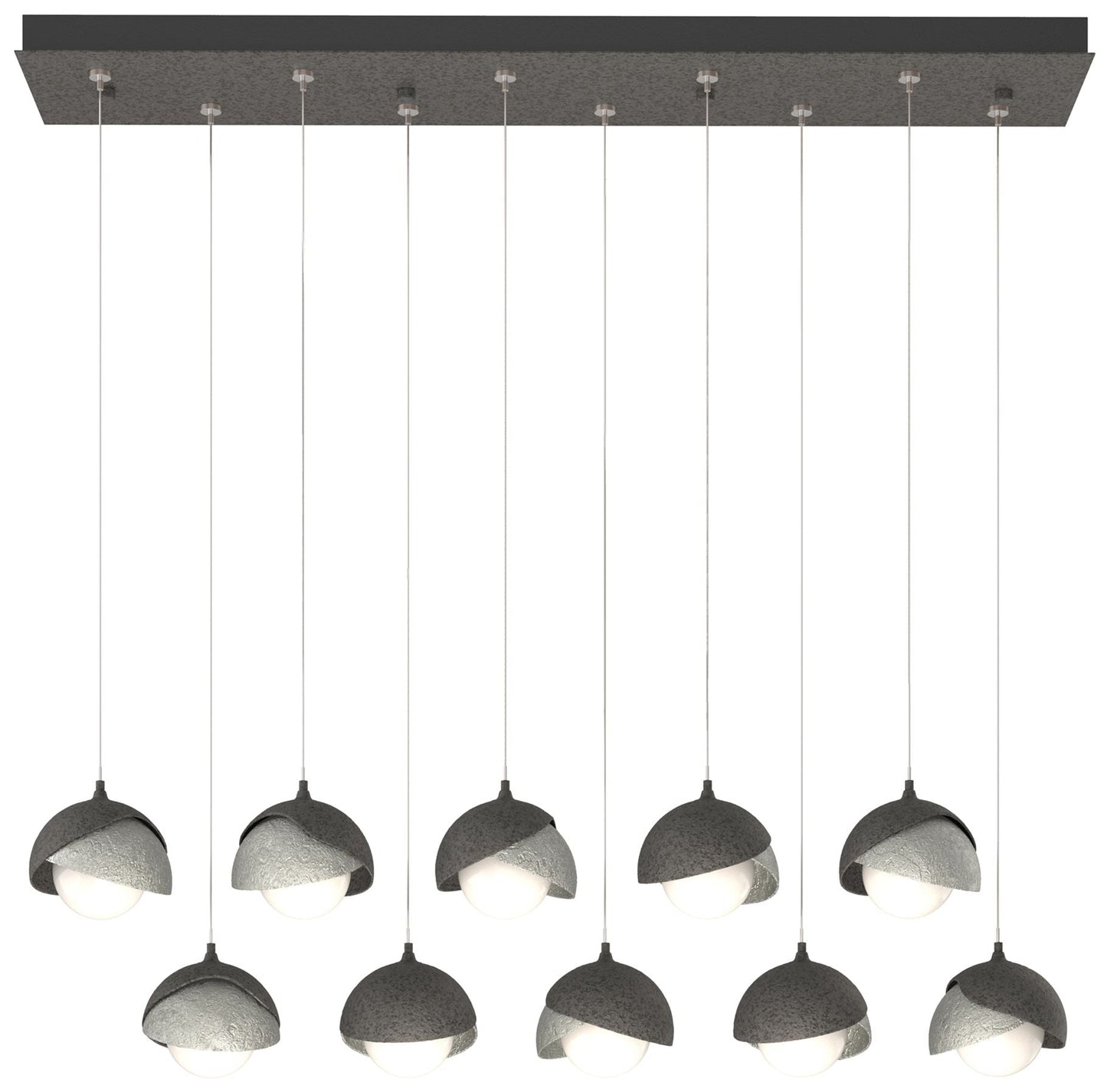 Brooklyn 10-Light Double Shade Rectangular Pendant - Iron - Sterling - Opal