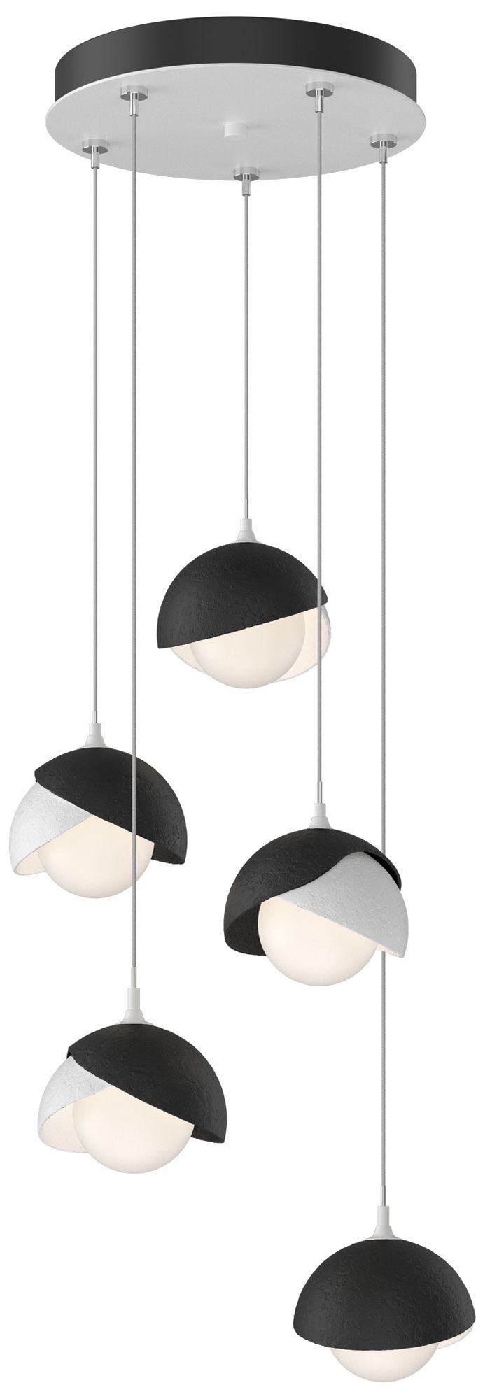 Brooklyn 16"W 5-Light Black Accented White Long Opal Double Shade pendant